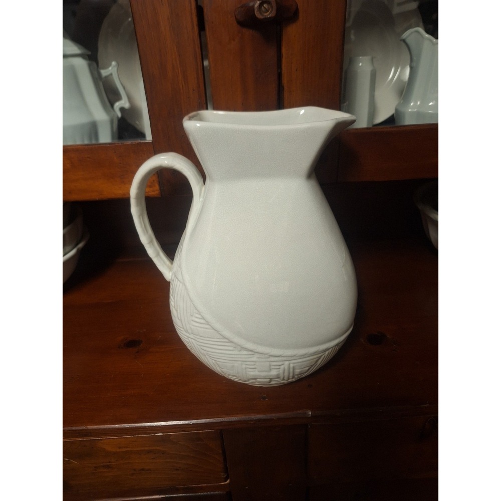 Antique ironstone basket weave pitcher 11.5" tall